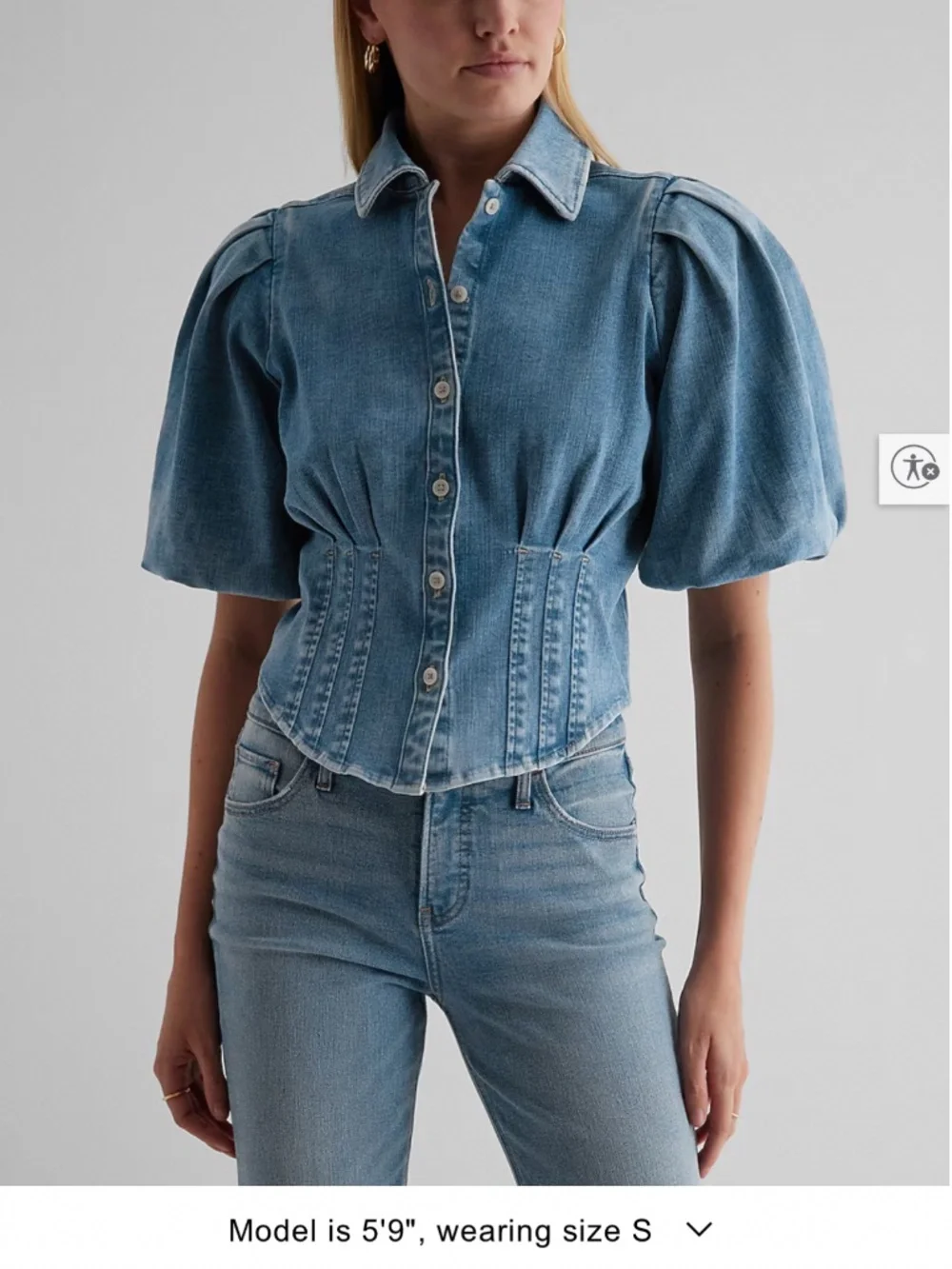 Denim Puff Sleeve Corset Shirt - Picture 2 of 4